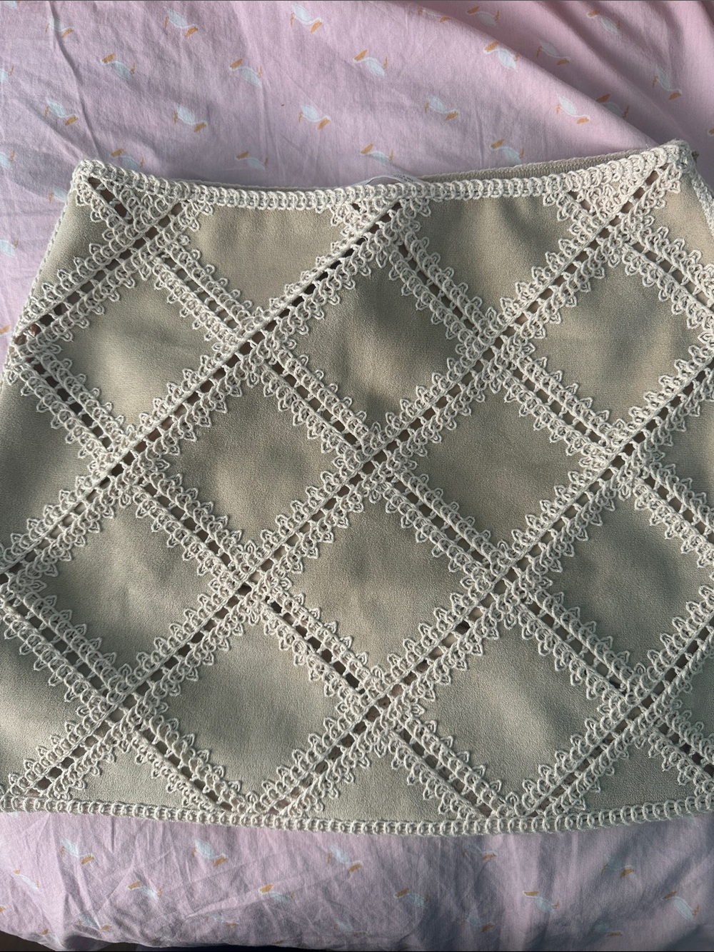 Zara Cream Crochet Diamond Mini Skirt - Picture 4 of 9